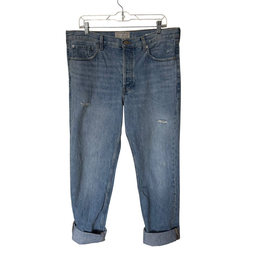 Everlane The Everybody Jean Women 35 Light Blue Organic Cotton Distressed Exc.